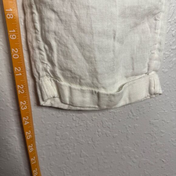Rachel Roy White Linen Ankle Pant Pockets Elastic Waist Casual Relaxed Size L - Picture 8 of 10